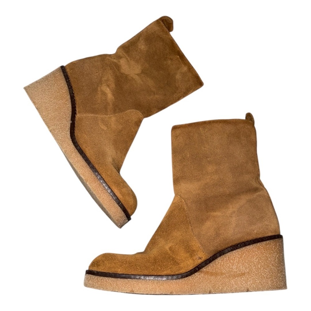 Bertuchi Suede Wedge Booties In Cognac side Zipper  Made In Spain sz 7.5‎